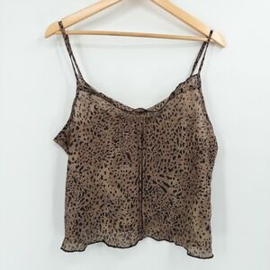 Y2K Sheer Leopard Print Cami Top Womens L Brown Black Boho Layering Dainty 2000s